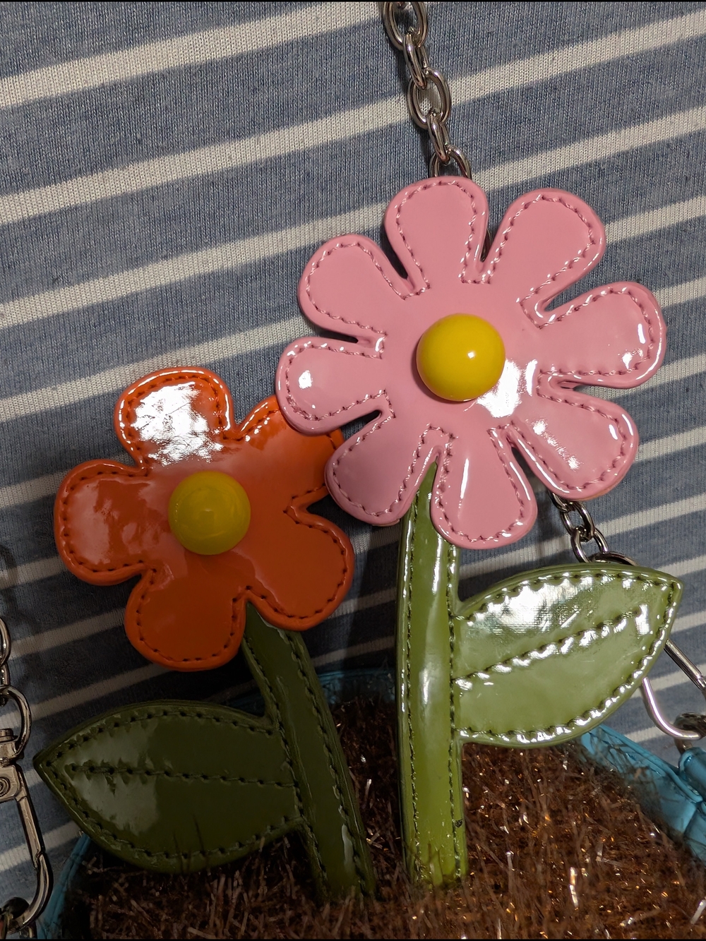 Blue Flower Pot Crossbody Bag with Pink & Orange Flowers - Picture 2 of 4